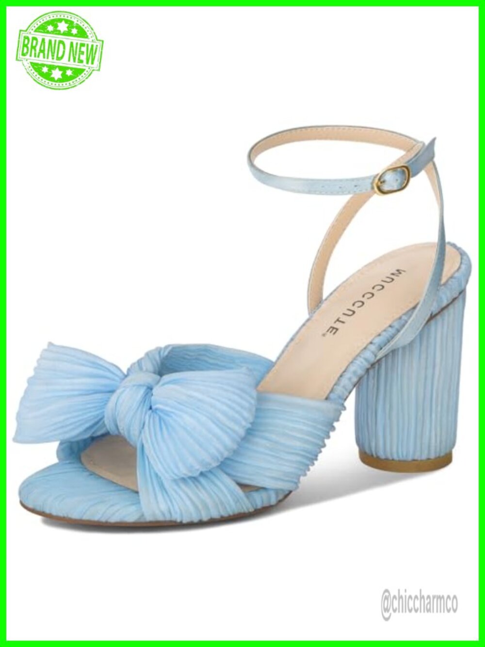 Women's Bow Knot Heeled Sandals Ankle Buckle Strap Chunky Block Heels Open Toe